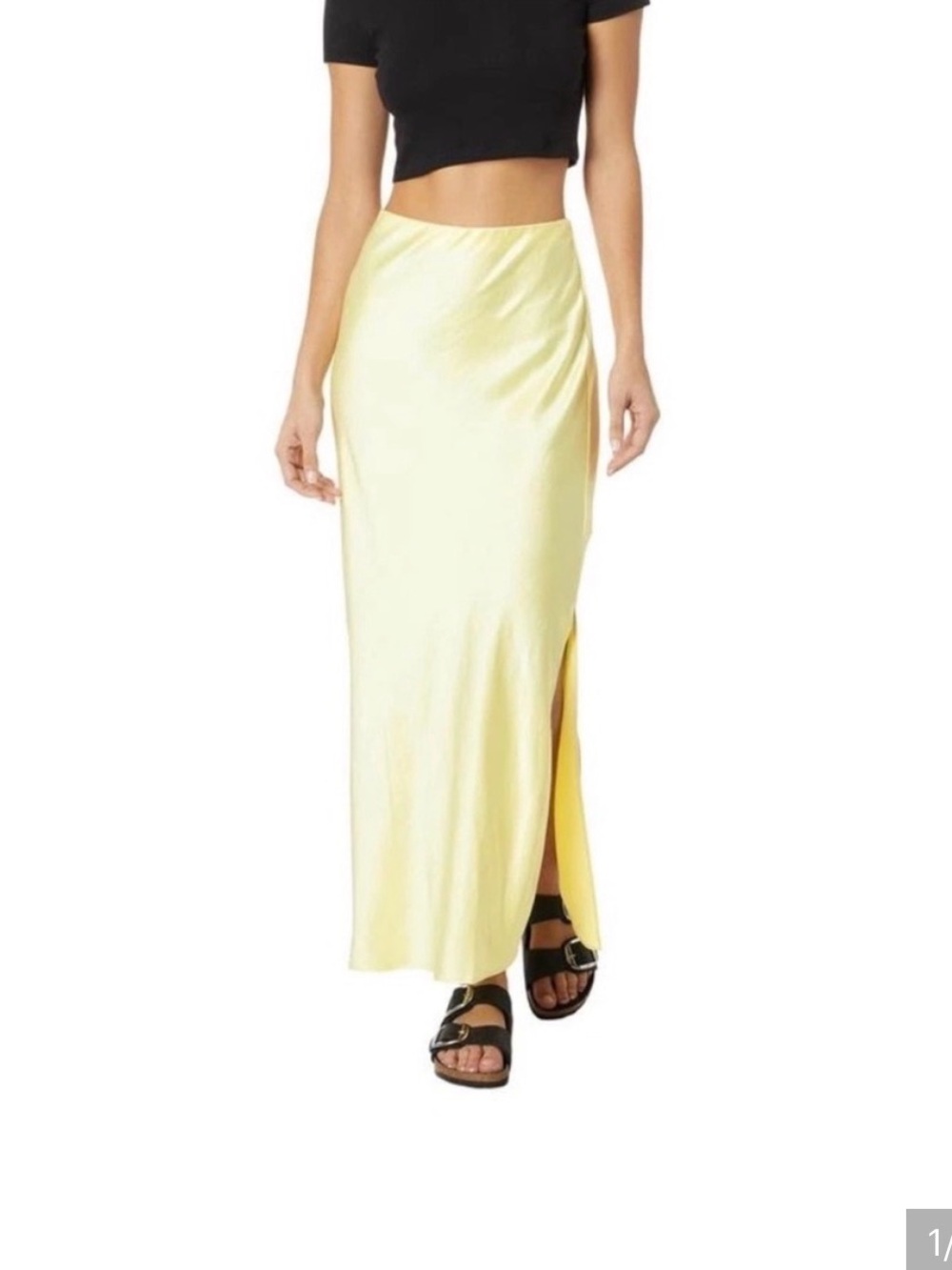 Madewell Lemon Satin Maxi Slip Skirt with Side Slit